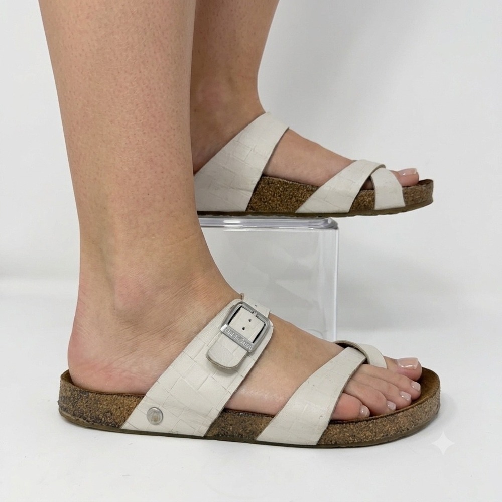 Haflinger Alice White Croc Embossed Leather Corkโ Footbed Sandals Womens 41